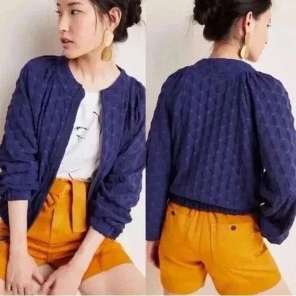 Textured Navy Bomber Jacket - Women